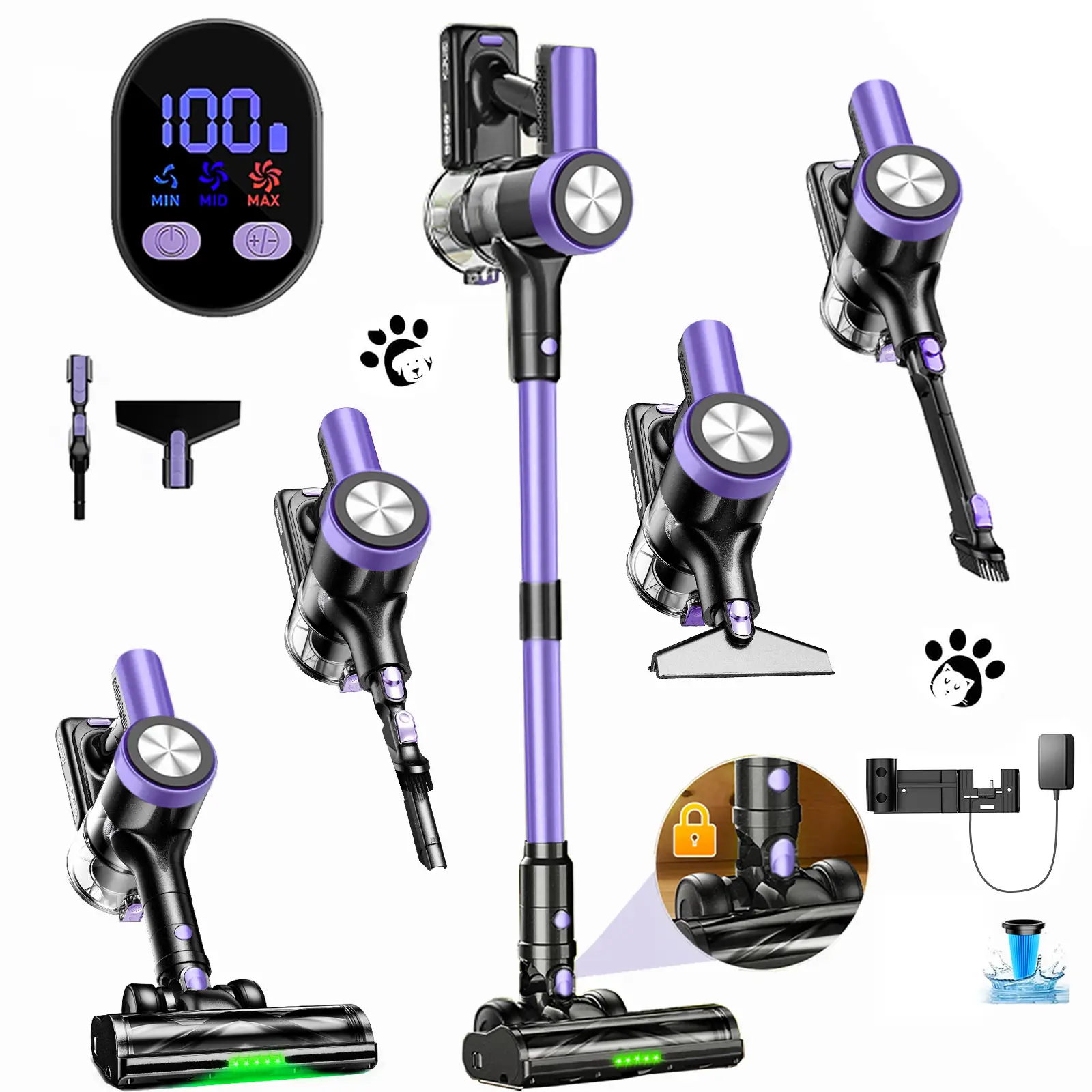 VICEASE Vacuum Cleaner, 500W 46KPa, 55mins Runtime, Self-Standing, Wall Mount Charging, Stick Vacuum Cleaner for Hard Floor/Carpet/Pet Hair/Car