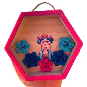 Frida Shadow Box with Pink Rhinestones Wall Decor - Hanging Ornaments