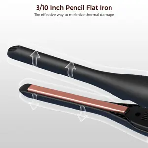 Pencil Flat Iron up to 400°F Thin Small Tourmaline Ceramic Plate 0.3 inch (3/10") for Women and Men, Short to Medium Hair, Pixie Cut, Bangs, Edges.. A Travel Pouch and a Glove Included Flawless
