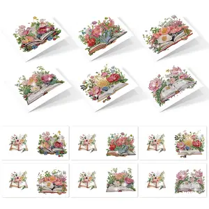 6 Pcs Diamond Painting Greeting Cards Kit, Flowers on the Book Pattern Diamond Art Greeting Cards, Special Shaped Diamond Birthday Greeting Card Art Crafts, Suitable for Adults Beginners Holiday Creative Greetings, Durable Cardstock