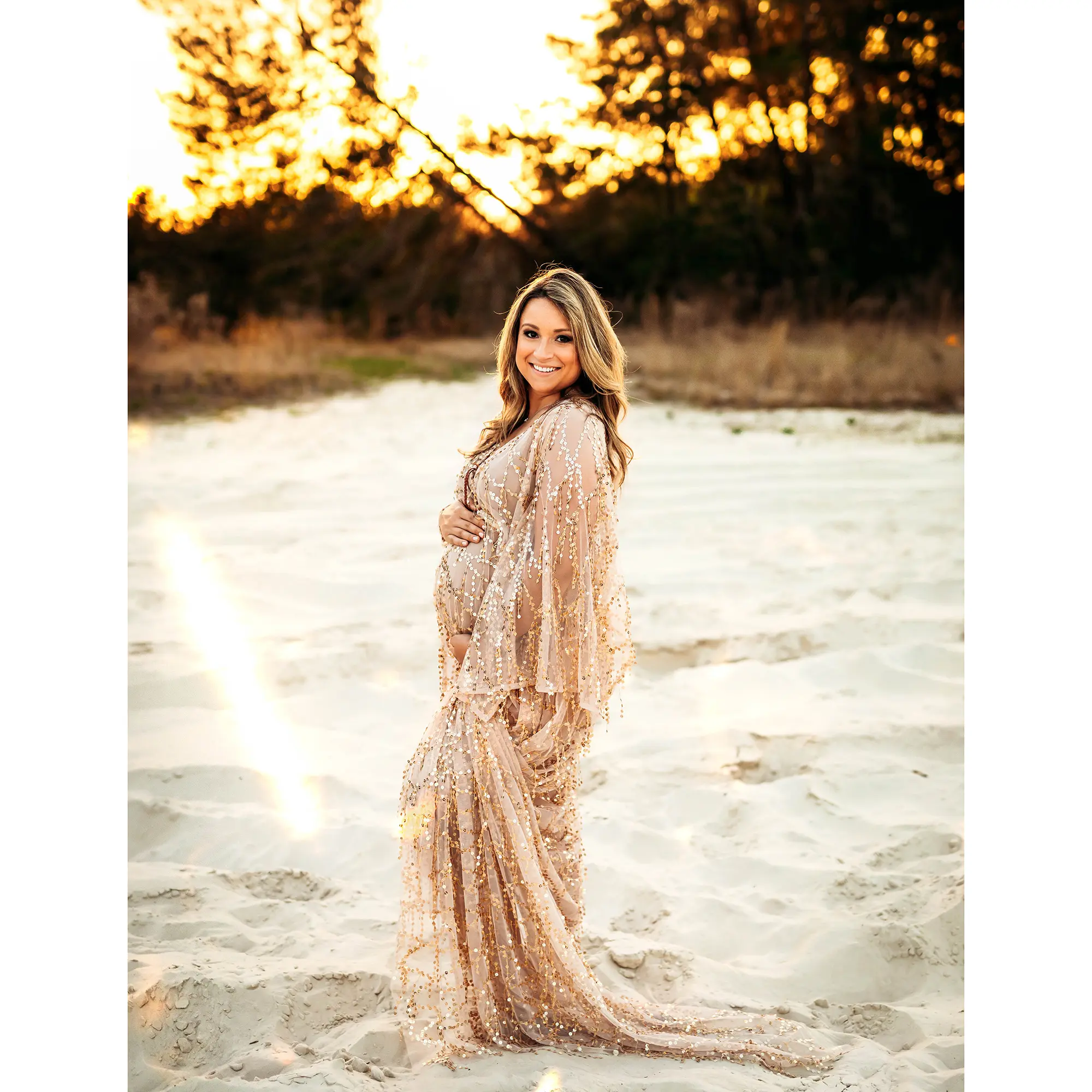 Sequin V-neck Sparkly Dress Maternity or Non-maternity Gown for Photography Props Baby Shower Gift Photo Props