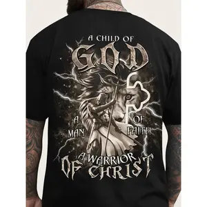 Plus Size Men'S Christian Faith T-shirt | Y2K Street Style, God'S Choice Print, Machine Washable Crew Neck Short Sleeve - Suitable for Church, Casual Wear, and Christian Gifts | Hip Hop Street Style, Men'S Gift Idea