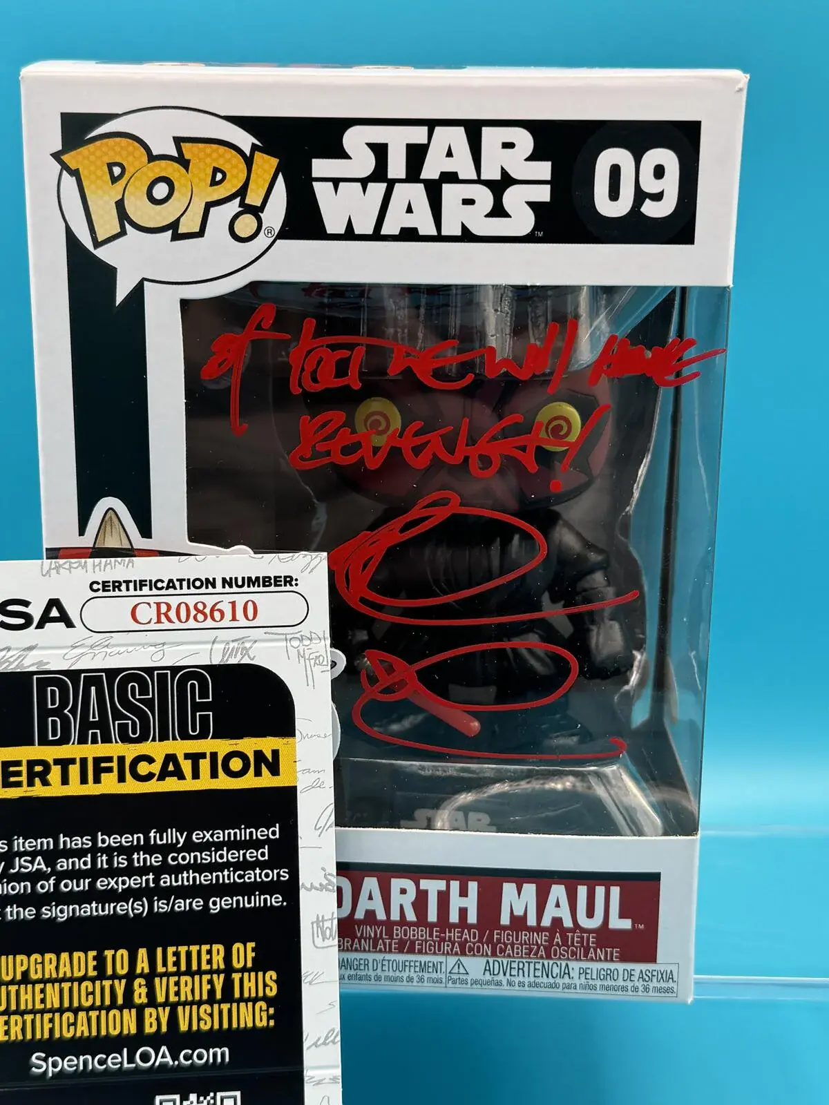 Ray Park signed and quoted Darth Maul Star Wars Funko Pop with JSA COA