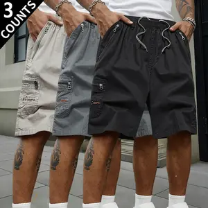 3-Pack Men’s Cargo Shorts, Multi-Pocket Casual Work Shorts with Zippered Pockets, Elastic Waist Drawstring Summer Outdoor Shorts for Men, Lightweight Breathable Tactical Shorts for Hiking, Fishing, and Everyday Wear