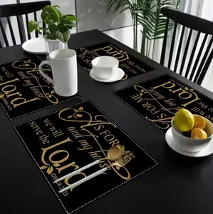 4/6-piece linen placemat set, 12x18 inches, woven rectangular placemats with inspirational quotes, machine washable, floral pattern, Christian home and kitchen decor.