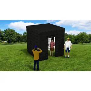 LED Inflatable Photo Booth nflatable Photo Booth Enclosure (Black, Two Doors, 8.2x8.2x8.2ft) Portable Inflatable LED Photobooth with Inner Air Blower Great for Parties Weddings Anniversary Parties