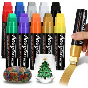 10 Colors  Markers, 15 mm  Wide Tip  Permanent Ink, Thick   Markers or Fabric, Poster, Glass, Rock Painting, Stone, , , Ceramic