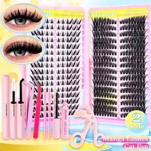 Curl Wispy Individual False Eyelash with Tweezers & Glue & Lashes Remover & Eyelash Curler Kit, 1 Set Natural Self Grafting False Eyelashes, Eye Makeup Products, Makeup