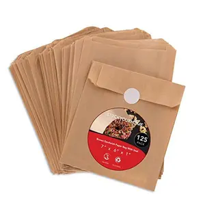 Paper Sandwich Bags Kraft Brown (125 Pack) Food Grade Bags with White Round Stickers for Sealing - Unbleached Compostable Natural Kraft Paper Stock Bags for Bakery Cookies, Treats, Snacks, Sandwiches