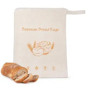 Reusable Beeswax Bread Bag with Zipper | 100% Cotton Sourdough Bread Storage Bag for Homemade Loaf, Keep Fresh Food Wax Wrap, Eco Friendly, 13"x17"