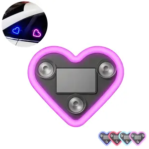 Solar Powered Wireless LED Heart Shape C-Pillar Neon Light,Waterproof Romantic Mood Love Illumination Atmosphere Light for Car Interior Decor