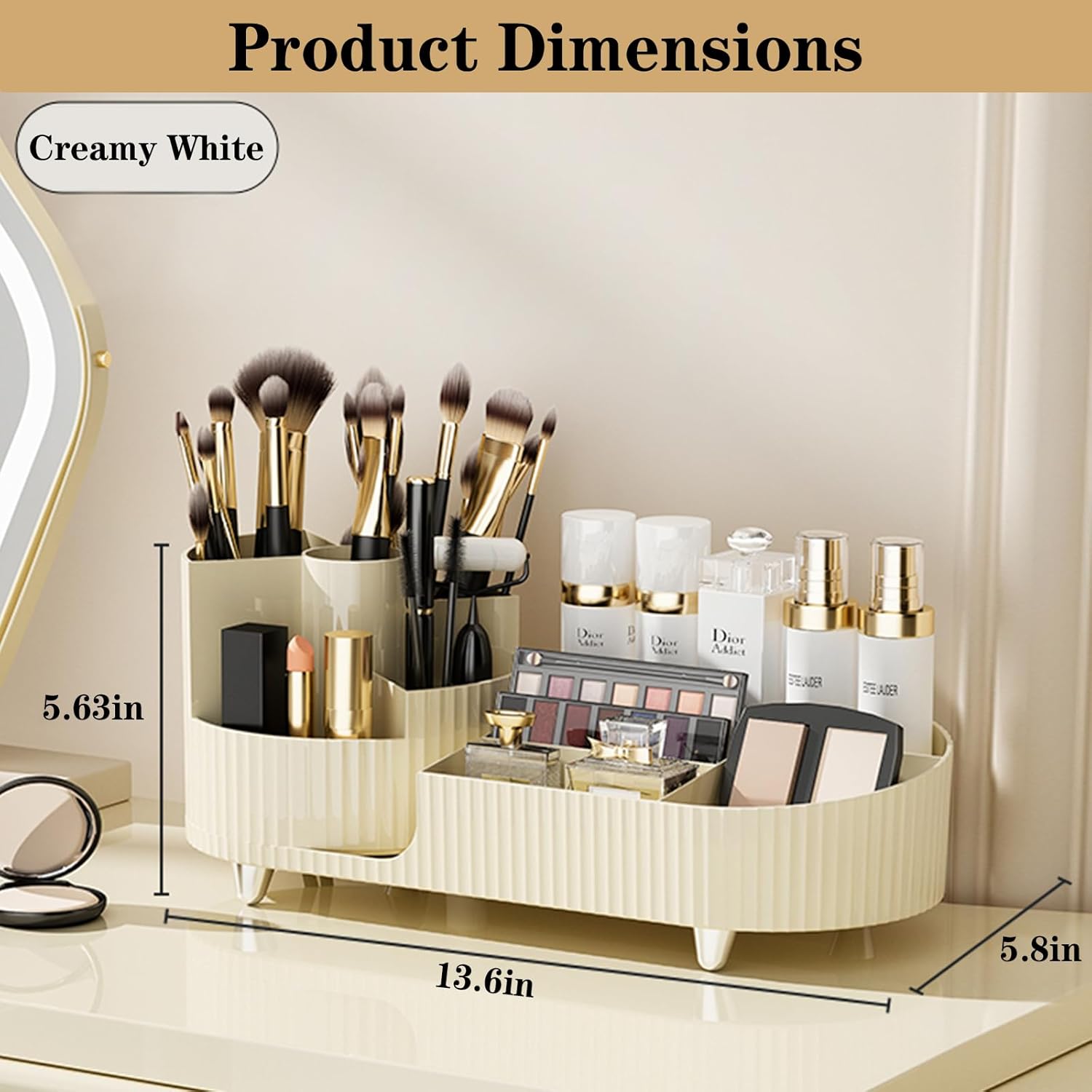 Makeup Organizer Countertop Rotating Makeup Organizer for Vanity Large Capacity Cosmetic Display Case with Makeup Brush Holder Cosmetic Organizer Countertop(Cream) Makeup Organizer Countertop Rotating Makeup Organizer for Vanity Large Capacity Cosmetic Display Case with Makeup Brush Holder Cosmetic Organizer Countertop(Cream)