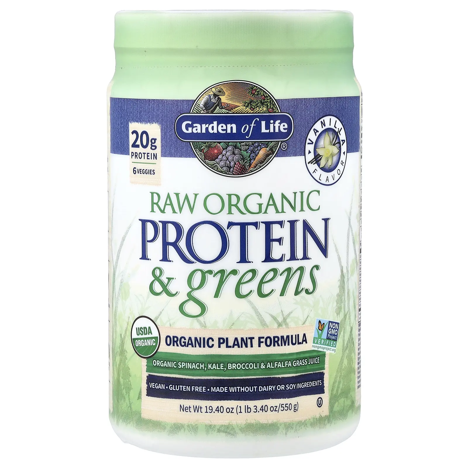 Garden of Life Raw Organic Protein & Greens, Vanilla, 1 lb 3.4 oz (550 g)