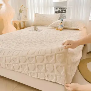 Beige Fitted Sheet Elastic Velvet Bedsheet Skin-friendly Bed Cover  Winter Mattress Protectors(No Pillowcase)
