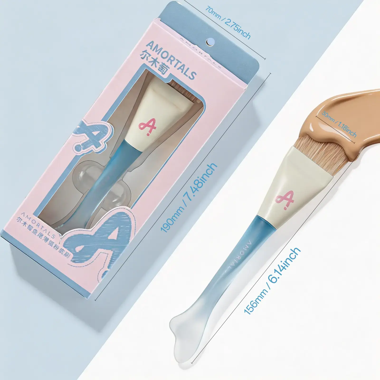 AMORTALS  Flat & Spatula Soft Synthetic Brush for Liquid & Cream Foundation (Blue) makeup brush foundation brush waterproof bag cosmetic cleaning tool  bathroom vanity lash after care kit beyond clean beauty