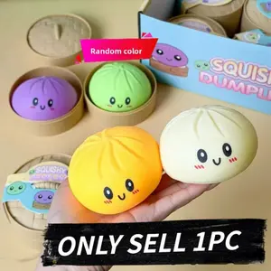 Cute expression colorful big bun squishy toy, blind box with random color (comes with a cage), realistic mini steamed bun stress-relief toy, stress-relief toy suitable for both adults and children, holiday gift, children's gift