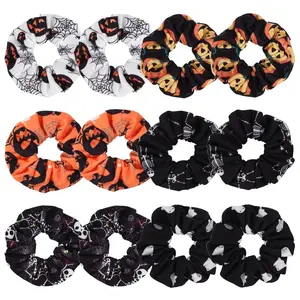 12PCS Halloween Hair Scrunchies Soft Fall Pumpkin Skull Ghosts Bat Spider Web Hair Ties Scrunchy Elastics Hair Bands Gifts Ponytail Holder Accessories for Women Girls (12PCS-Halloween)