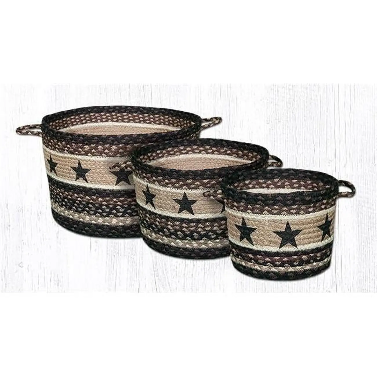 212 MAIN 9x7 in Braided Look Natural Jute Organiser Basket, Black Stars Hand Stencil Home Storage Utility Basket