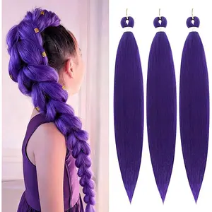 Dark Purple Braiding Hair 24Inch 3 Packs Braiding Hair Pre Stretched for Twist or Box Braids Long Synthetic Crochet Braids for Stage Party Christmas Halloween Costume Cosplay