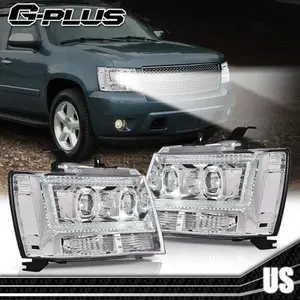 Fit For 07-14 Chevy Tahoe Suburban Chrome LED Projector Headlights HeadLamps