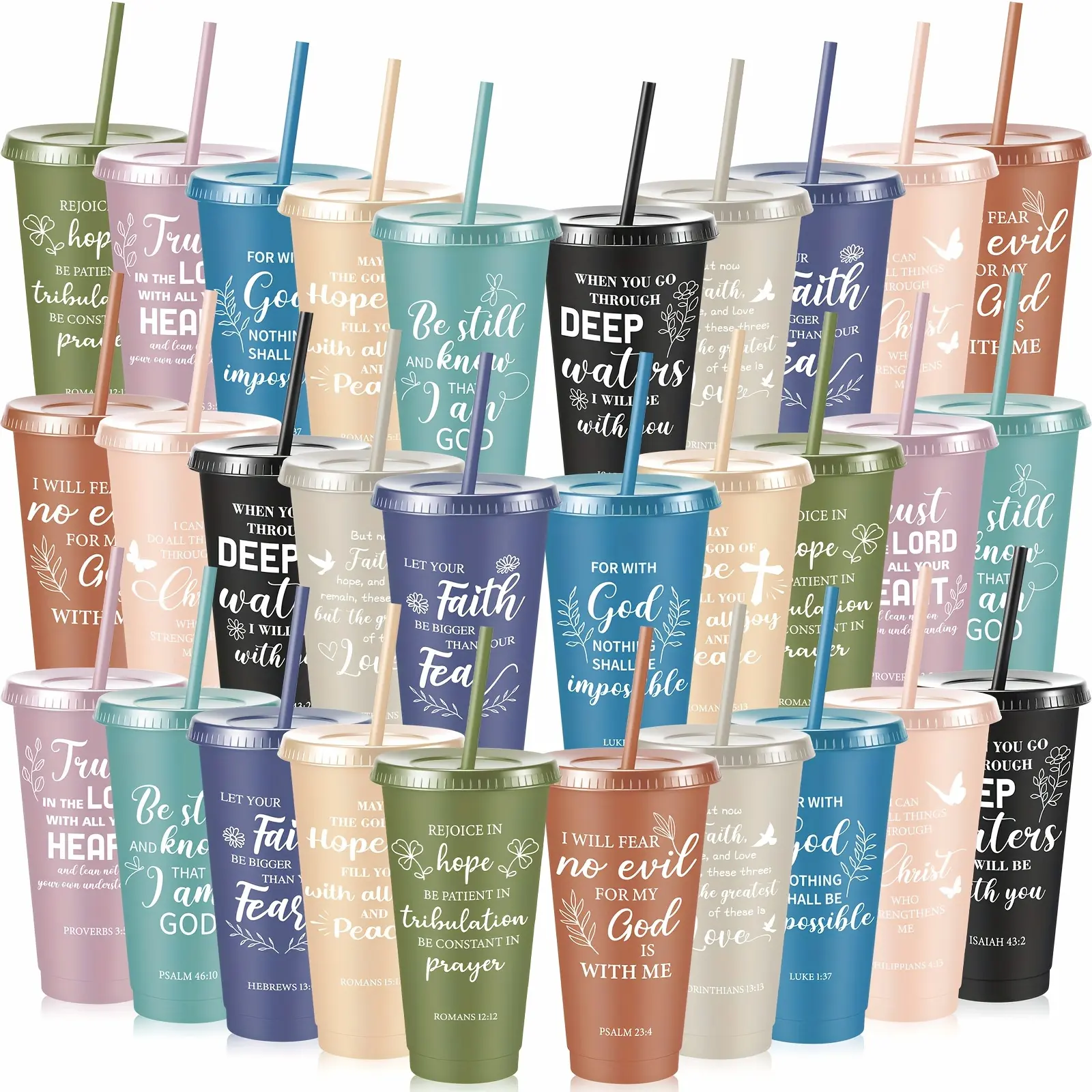 30pcs Christian Gifts Cups Bulk for Women Bible Verse Christian Tumblers with Lids And Straw 24oz Religious Church Gifts for Volunteer Summer Party Supplies