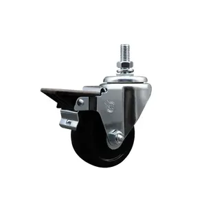 212 MAIN SCC-TS20S314-SRS-PLB-121315 Soft Rubber Swivel Threaded Stem Caster with 3x1.25 in. Black Swivel Wheels, 0.5 in. Stem, and Posi-Locking Brake