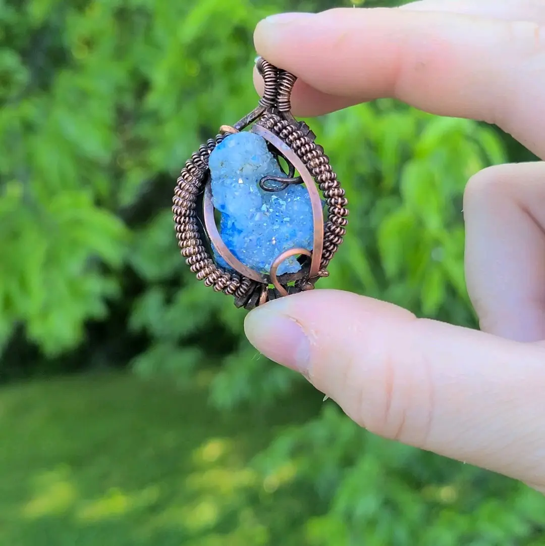 blue druzy quartz pendant