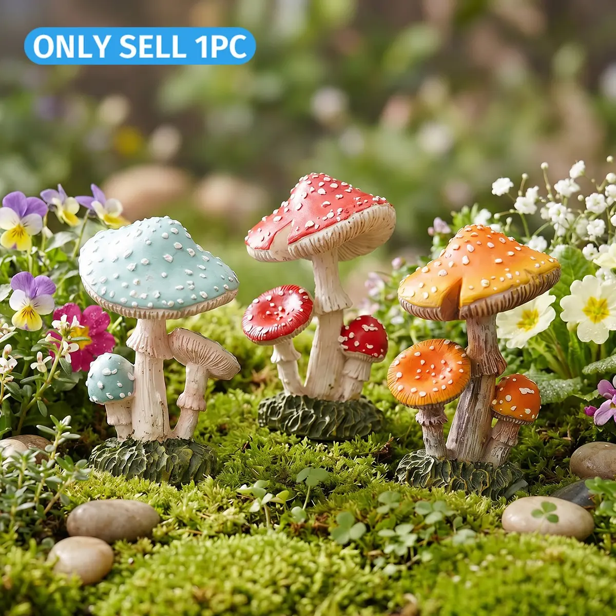Resin Mushroom Decorative Figurine, Hand-Painted Miniature Mushrooms for Home Garden, Outdoor Garden Accessory, Desktop Micro Landscape Decoration, Garden Sculptures, Garden Statue