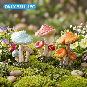 Resin Mushroom Decorative Figurine, Hand-Painted Miniature Mushrooms for Home Garden, Desktop Micro Landscape Decoration, Garden Sculptures
