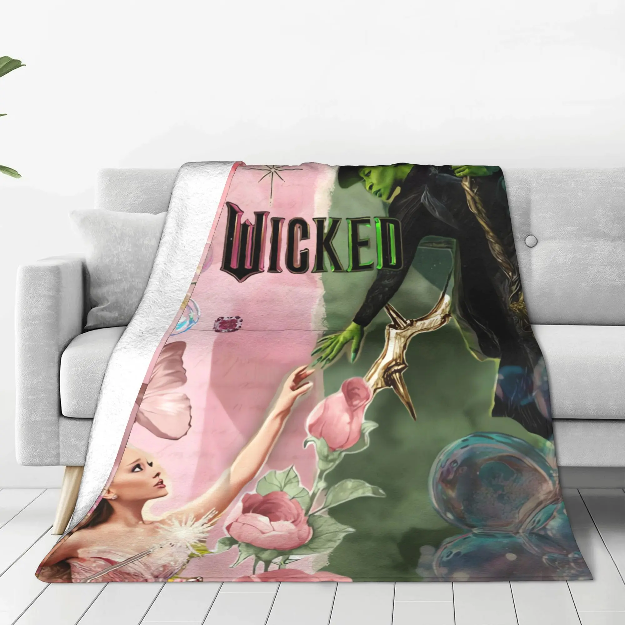 Wicked Blanket Soft Flannel Warm Throw Featuring Vibrant Fantasy Art, Perfect For Couch Lounging, Travel Blanket Convenience, And Cozy Bed Blanket Decor For Musical And Wizard-Themed Fans