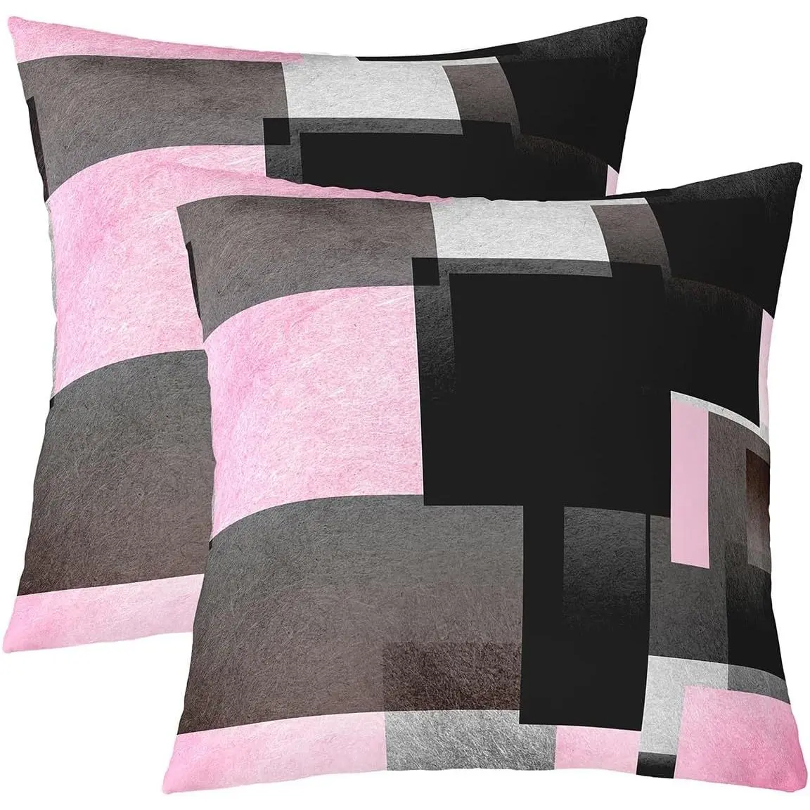 Geometric Reversible Outdoor Throw Pillow Covers Pink Grey Black Buffalo Check Pillow Covers Home Decor Modern Abstract Square Cushion Covers Stripe Line Geometric