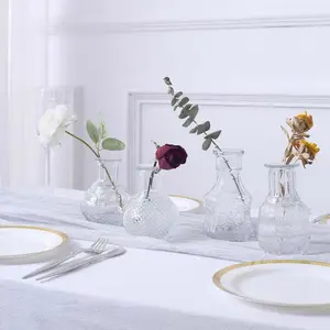 Set of 4 Glass Bud Vases Antique Clear - Vintage Decorative Wedding Table Centerpieces