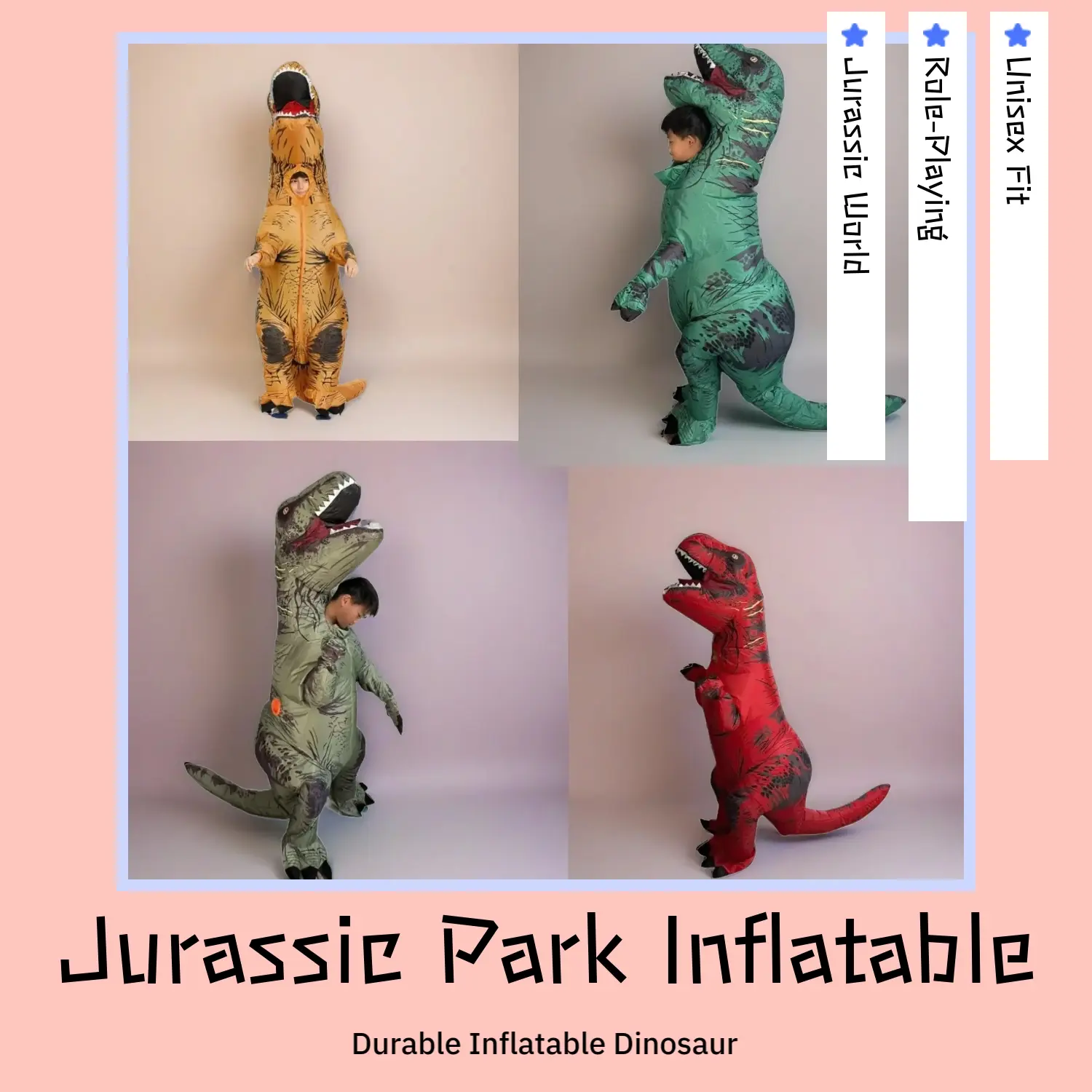 Jurassic World Velociraptor Inflatable Costume, Blow Up Costumes, Dinosaur Costume Inflatable, Dinosaur Outfit, Dino Suit, Unisex One Size Fits All, Perfect for Theme Parks and Role-Playing Activities, Durable Design