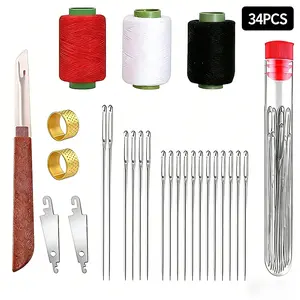 34 Pcs Large Eye Stitching Needles & Thread Kit, Portable Hand Sewing Repair Tools DIY Craft Supplies Sewing Set for Novices, Skilled DIY Enthusiasts, Present for Mother, Grandmother, Grown-Ups