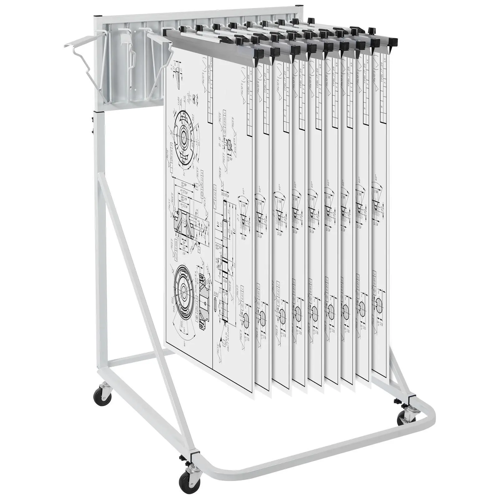 【summerfinds】VEVOR Mobile Blueprint Storage Rack, Plan Holder with 12 Pivot Brackets, Mobile Blueprint Holder Adjustable Height & Length, Poster Display Rack for Office and Home (Rack Only Without Clamps)