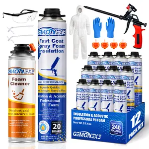 Spray Foam Insulation Kit 240 Board ft/Sq.ft, Closed Cell Wide Polyurethane DIY Spray Foam for Walls,Ceilings,Attics and Garage Doors (12 Pack×25.4oz) -Thermal & Soundproofing, Included Gun & Cleaner