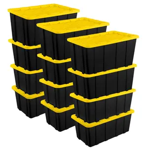 Sterilite 38 Gallon Industrial Stackable Storage Tote Lidded Containers, 12 Pack