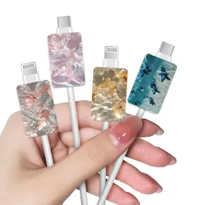Cute Cable Protector 4PCS Set for iPhone Type-c Charger, Pink/Blue/Yellow Butterflies Pattern Phone Charger Protector for Women,Data Cable Saver,Charging Cord Protector for iPhone