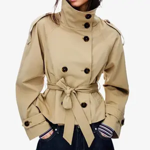 Button-Down Short Trench Coat for Women in Autumn, Retro Casual Trench Coat for Women, Stylish Short Trench Coat for Autumn and Winter.