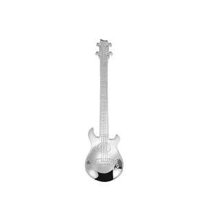 Creative Guitar Coffee Spoon, Tea Spoon, 304 Stainless Steel Music Theme Stirrer, Colorful Long Handle Dessert Spoon, Creative Tableware Cutlery, Music Lover Gift