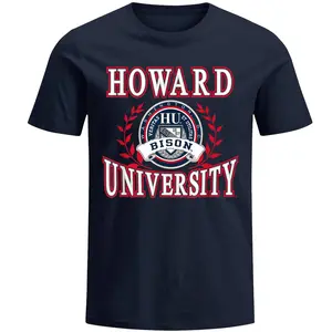 Howard University Bison Laurels Graphic Design Tee Shirt, Crewneck, Cotton 100%