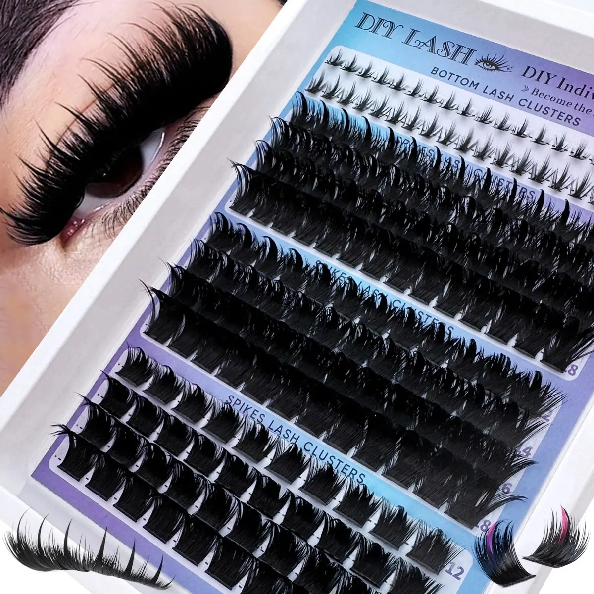 246pcs/182pcs Russian Lash Extensions Kit 3D Volume Eyelash Clusters, Eyelashes Extensions, 60D/100D/160D Bottom&Spiky Lashes Clusters Volume Individual Lashes Cluster Extensions Spikes Lashes Clusters Fairy/Manga Eyelash, 6-18mm Mixed Length, Natural