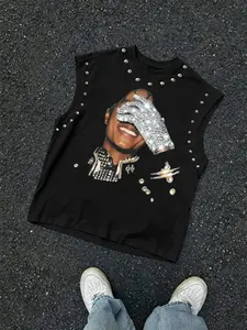 Men's Street Style Rivet Vest, Tribal Pattern, Fitted Design, No Zipper or Button, Punk Aesthetic, Unique Fashion Statement