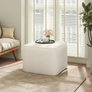 Upholstered Square Ottoman,White,Boucle Upholstered Square Ottoman,White,Boucle