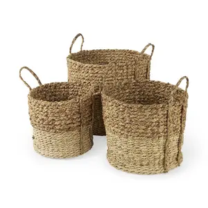 360 stand 3-Piece 2-Tone Natural Wicker Weaving Baskets Organiser - Light, Rustic Look, Storage Baskets (Model 392157, Brown), Set
