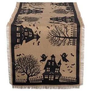 Design Imports Haunted House Burlap Table Runner 14" x 108"