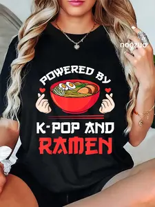 100% Cotton Powered by K-pop and Ramen Kpop Merch Merchandise Gift T-Shirt
