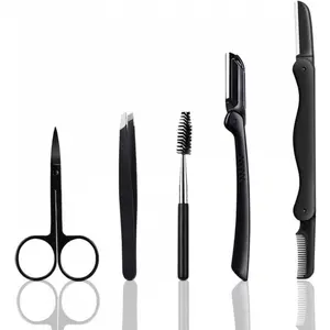 Eyebrow Razor, 5-in-1 Eyebrow Styling Kit, Professional Eyebrow Grooming Set, Eyebrow Trimmer Set for Women and Men, Including Brow Razors Trimmer, Brush, Eyebrow Scissors, Slant Tweezers
