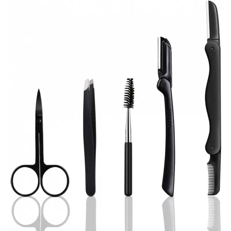 Eyebrow Razor, 5-in-1 Eyebrow Styling Kit, Professional Eyebrow Grooming Set, Eyebrow Trimmer Set for Women and Men, Eyebrow Facial Trimmer, Including Brow Razors Trimmer, Brush, Eyebrow Scissors, Slant Tweezers, Eyebrow Shaping Tool
