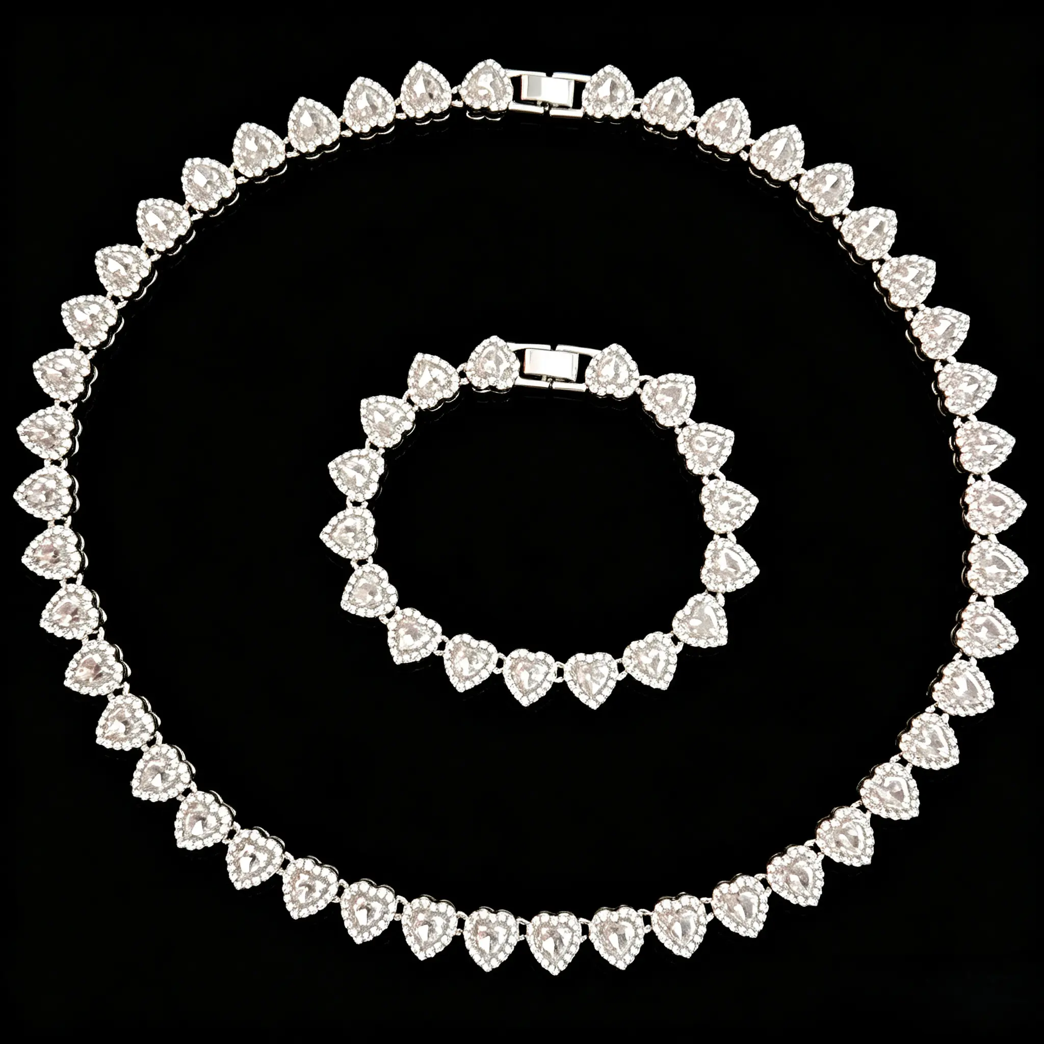 Rhinestone Heart Cuban Chain Necklace, Hip Hop Streets Style Bling Iced Out Statement Jewelry for Men Women